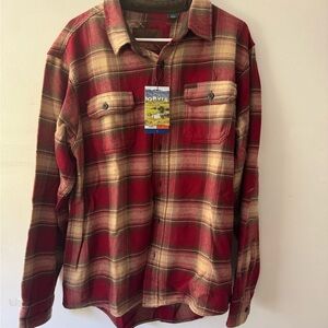 Orvis Men's Burgundy and Beige Plaid Shirt Jacket
